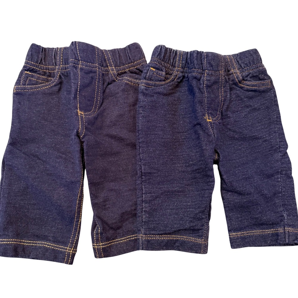 Carter's Baby Knit Denim Pull On Jeans‎ Bundle of 2 0-3 M Dark Wash Lot Set